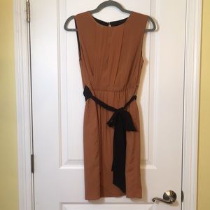 Pleated bust faux-wrap dress with tie-waist